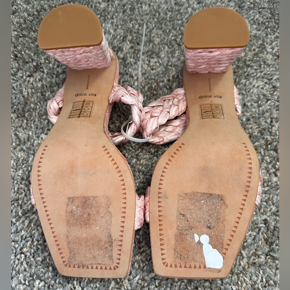Dolce Vita Paily Pink Raffia Vanilla Heels Size 7.5-8.5 - Picture 5 of 7